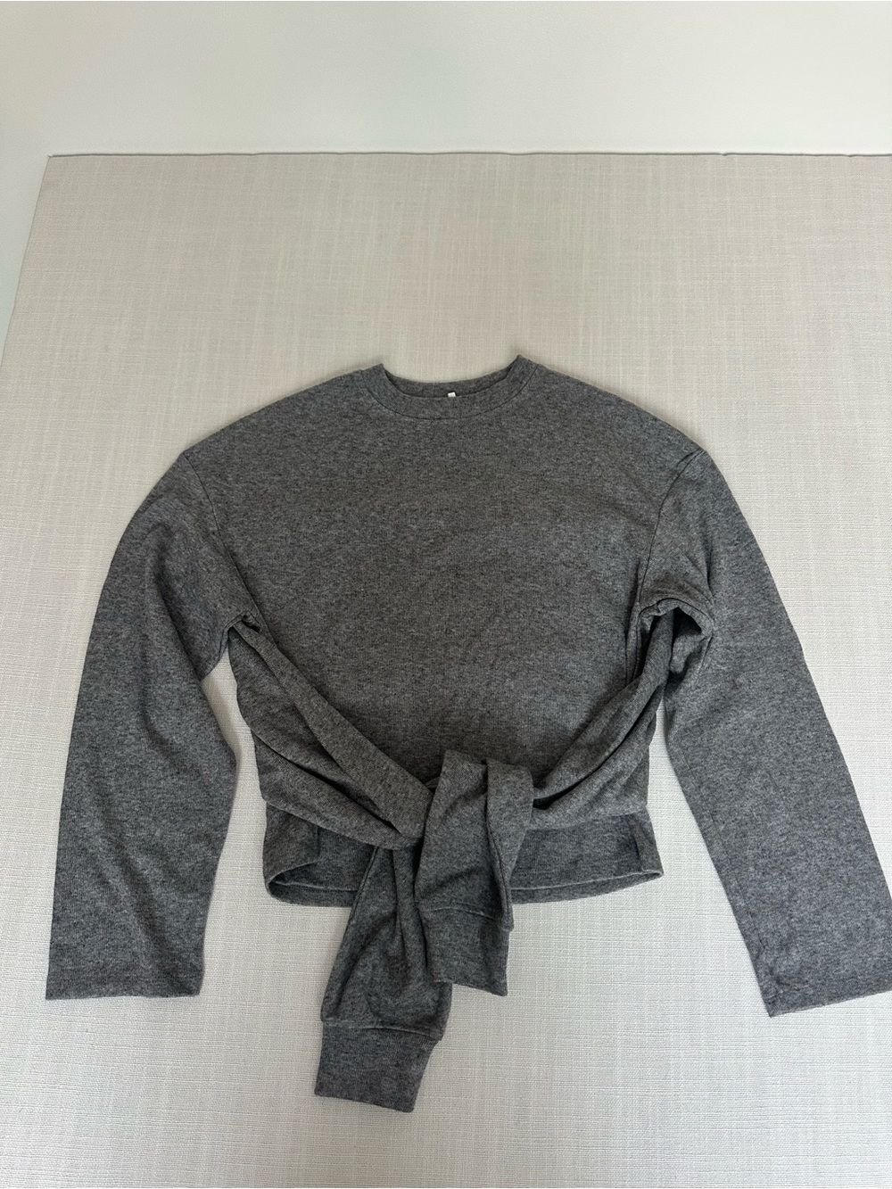 Mango Charcoal Gray Tie-Waist Crewneck Sweater